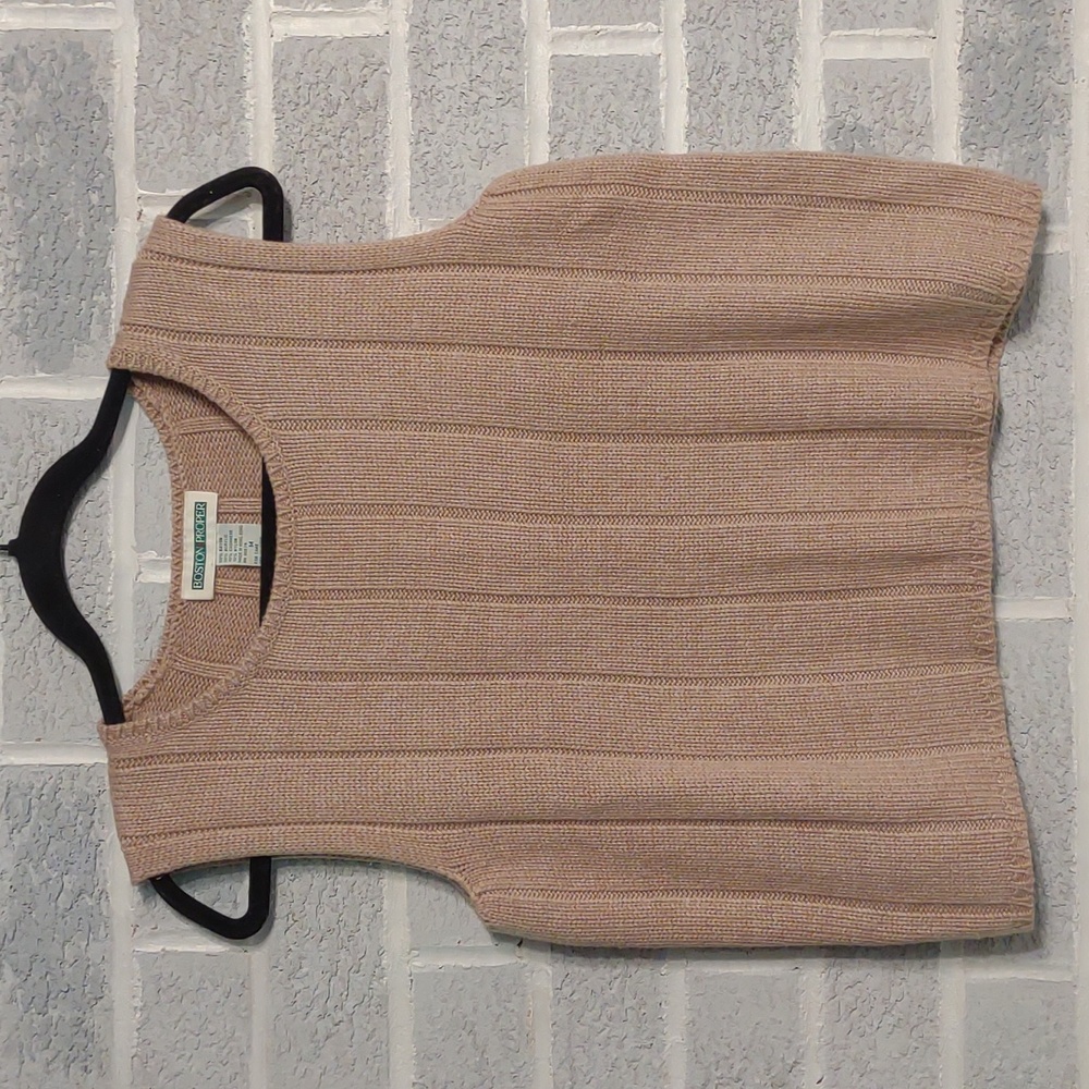 Boston Proper Cashmere Blend Women's Tan Crew Neck Tank Top Blouse Size Medium